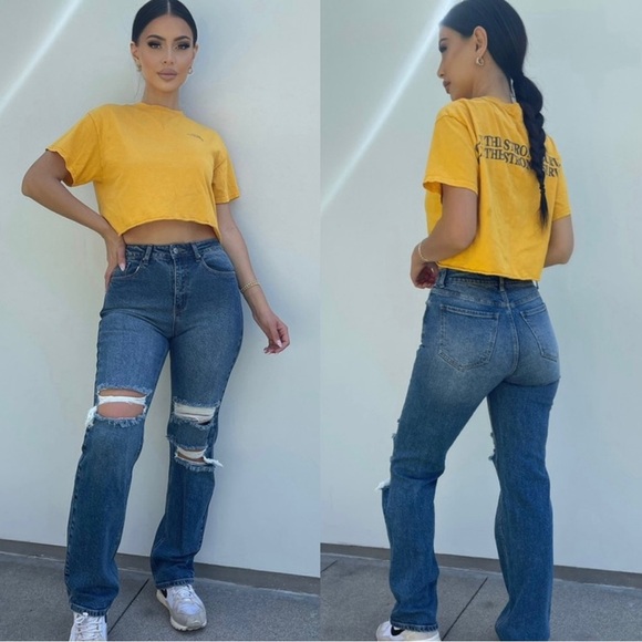 Medium/Dark washed ripped jeans - Picture 1 of 2